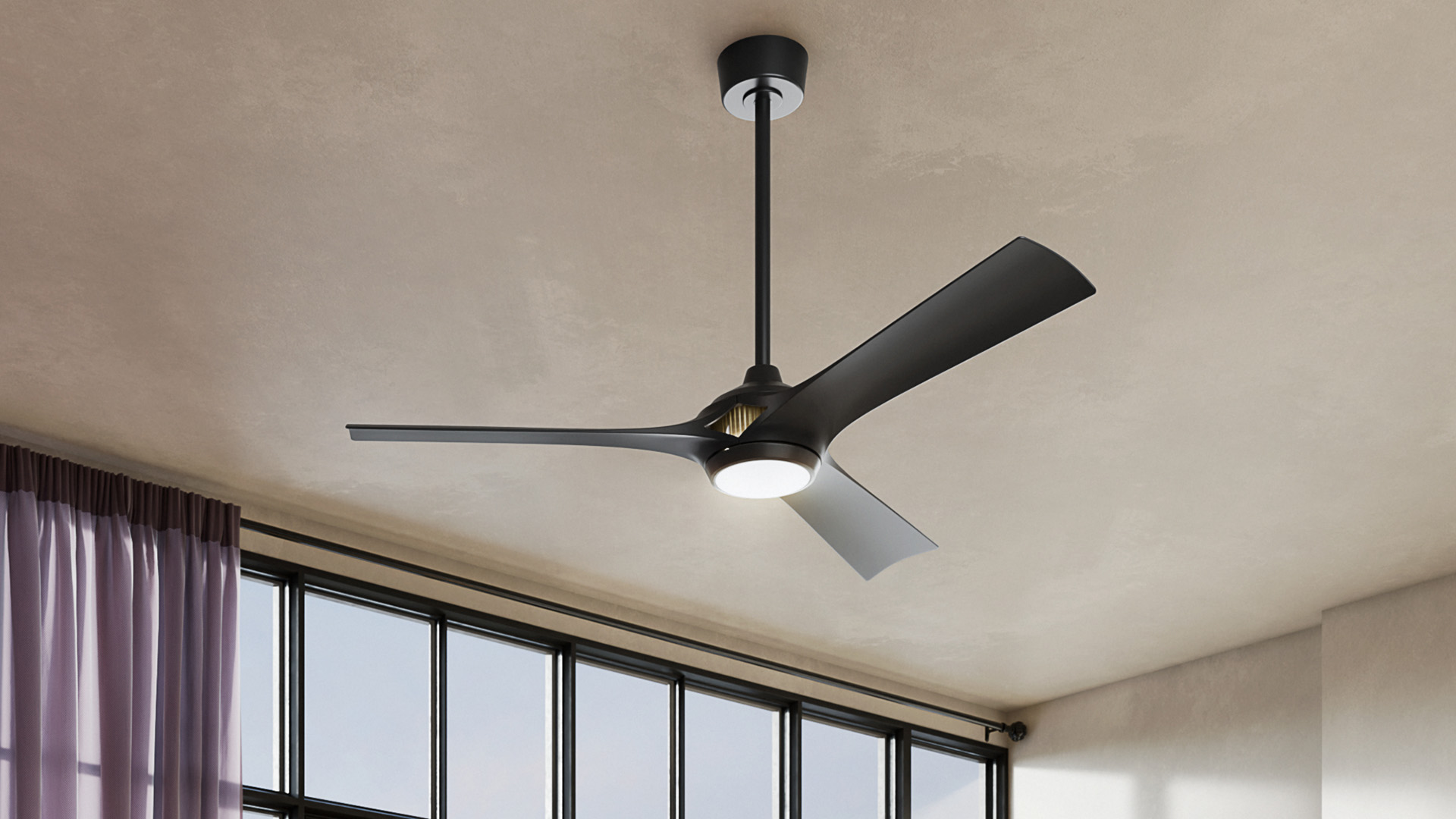 Smart ceiling fan integration in bedroom with Veetra by Kichler